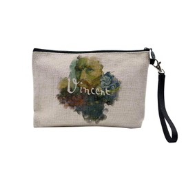 Canvas Bag - Painter Famous Creation Signature Collage Art Artist Painting Flowers Fruit - Linen Look Cosmetic Bag - Toiletry Bag - Purse, Van Gogh 1, Cosmetic bag
