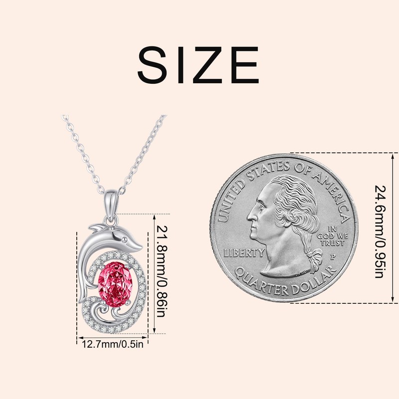 Dolphin Necklace Sterling Silver Animal Ocean July Ruby Birthstone Pendant