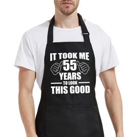 POTALKFREE 55th Birthday Gifts for Women - 55th Birthday Decorations for Men, Funny Chef Aprons with Pockets for Kitchen Cooking Grilling, 55 birthday gifts for Grandma Grandpa Dad Mom