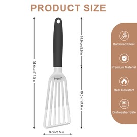 Beijiyi Fish Spatula Stainless Steel, 13.5" Large Metal Fish Spatula for Cast Iron Skillet Cooking and Grilling, Kitchen Slotted Turner with Full Tang Silicone Handle and Curved Blade