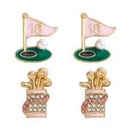 2 Pairs of Golf Earrings Studs Sets for Women, Fashion Sports Earring Studs Stackable Golf Jewelry for Women Girls Game Day Earrings Outfits Gifts, Large, Brass, No Gemstone