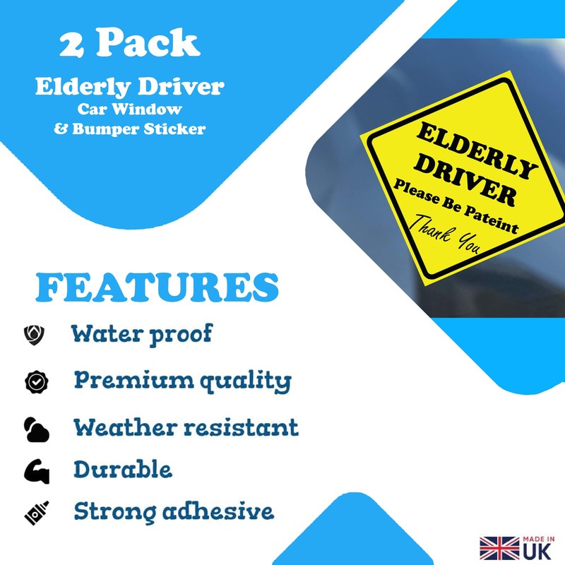 2-Pack "Elderly Driver: Please Be Patient, Thank You" Yellow Car