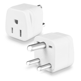 US to India Plug Adapter,Type D Plug Adapter India Power Adapte US to India, Bangladesh, Maldives, Pakistan Travel Adapter 2 Pack (White)