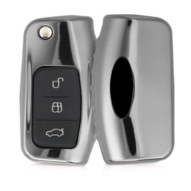 kwmobile Car Key Cover Compatible with Ford 3 Button Car Flip Key - Soft TPU Fob Cover for Car Keys - Silver High Gloss