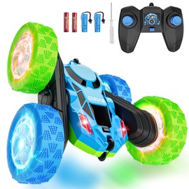 cosone Remote Controlled Car for Children RC Stunt Cars with Cool Wheel Lights 360° Rotating Boys Toy for Age 6 7 8 9 10-12 Children Gift Ideal (Blue & Green)