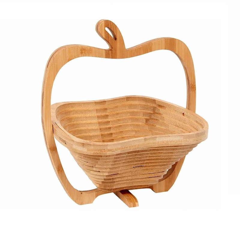 GMMH Foldable Basket Bamboo Decorative Bowl, Fruit Bowl, Wood Apple