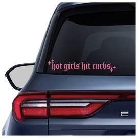 ZEARPT 2 x Hot Girls Hit Curbs Vinyl Decal Bumper Sticker Water Bottle Car Window Mirror Laptop Holographic Old English Vinyl Decor New Car Decor Women Car Bumper Sticker 7.9 inches