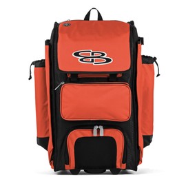 Boombah Rolling Catcher's Superpack Baseball/Softball Gear Bag - 23-1/2" x 13-1/2" x 9-1/2" - Black/Orange - Telescopic Handle - Holds 4 Bats - Wheeled Version
