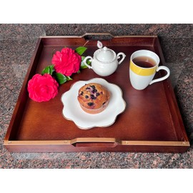 Mountain Woods Brown Large Wooden Serving Tray w/Copper Finished Handles | Coffee/Tea Tray | Decorative Kitchenware | Perfect Ottoman Tray - 20" x 20" x 2"