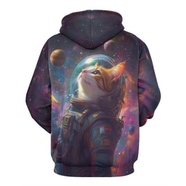 BarbedRose Unisex 3D Digital Print Sweatshirts Hooded Top Galaxy Pattern Pullover Hoodie,Purple Cat Astronaut,L/XL