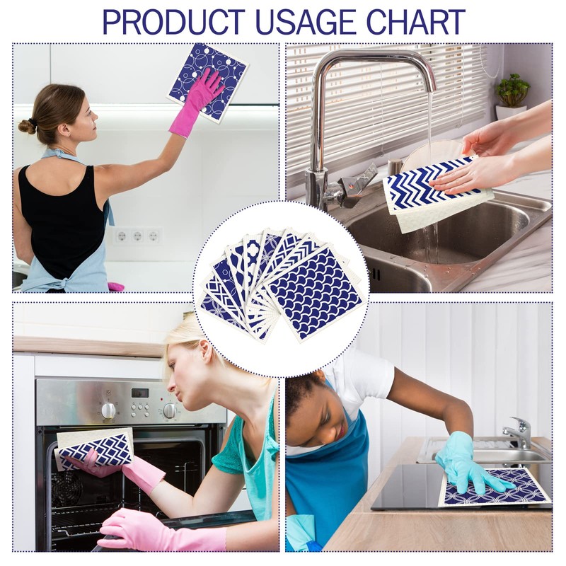 Patelai 6 Pieces Swedish Kitchen Dish Towels Decoration Navy Blue
