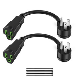 2 Pack Power Extension Cord 0.5FT/6Inch, 3 Prong Electric Extension Cable Single Outlet Saver, Heavy Duty, Waterproof, 16 AWG, 13A 125V, Outdoor and Indoor, for Home, Office, Holiday Light - Black