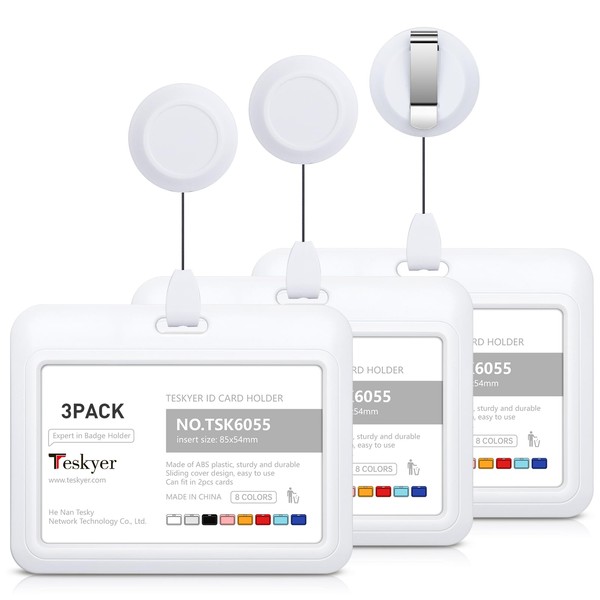 Teskyer 3 Pack Retractable Badge Holder, Retractable Keychain, ID Badge