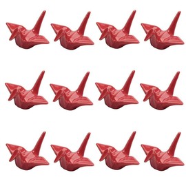 Japanese Origami Crane Chopstick Rest 12-Pack, Porcelain Ceramic Holder for Sushi, Ramen & Asian Tableware, Decorative Chopstick Stand for Restaurant Dining, Red