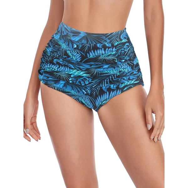 Ocean Blues Women's Blue Leaf High Waisted Bikini Bottom Full