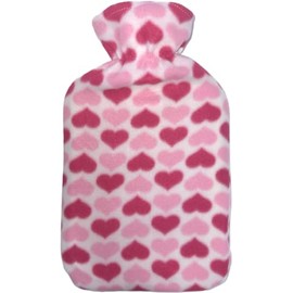 HUBIBUBI Large 2L Hot Water Bottle with Soft Fleece Cover (Pink Heart, 2 Litre)