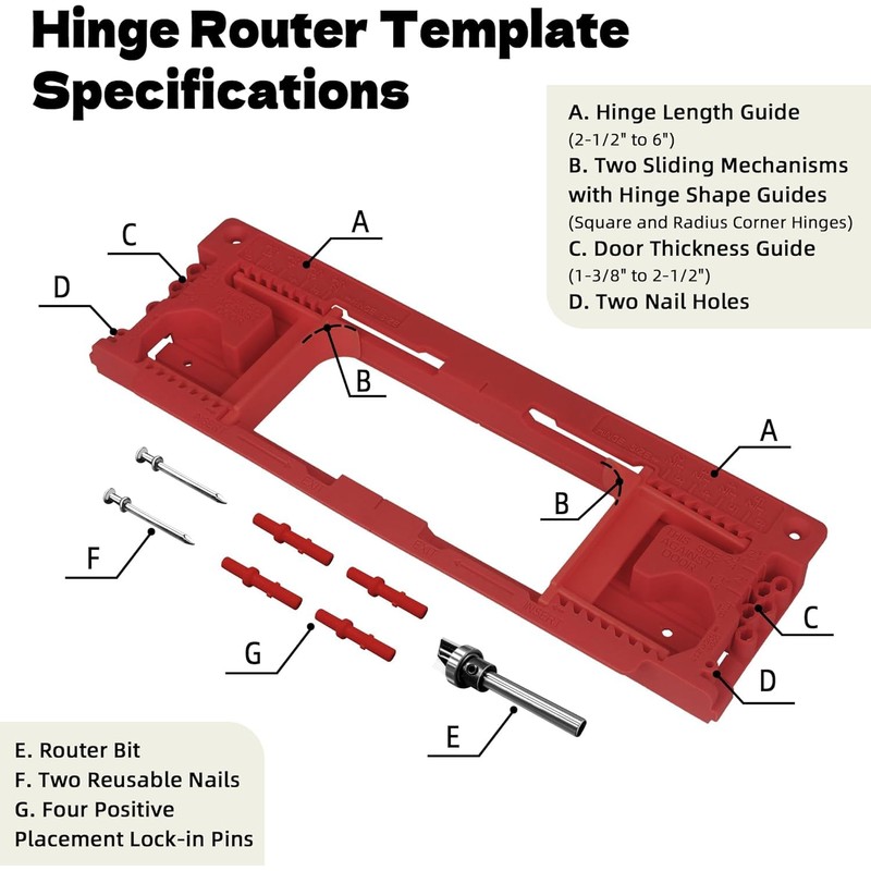 Door Jamb Hinge Jig Compatible with 8 Sizes from 2-1/2"