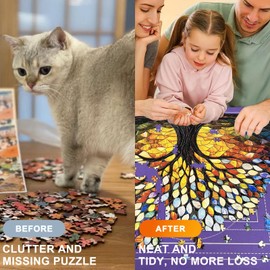 Napzy Puzzle Mat, 1500PCS Puzzle Matt Rollup Puzzle Saver for Jigsaw Roll Up Mat with Portable Drawstring Storage Bag, Puzzle Sorting Trays for Jigsaw Puzzle Lovers Gift Felt Mat Purple