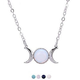 COLORFUL BLING Opal Triple Goddess Moon Symbol Pendant Necklace Healing Crystal Natural Stone Sailor Moon Crescent Pendant For Women-Opal