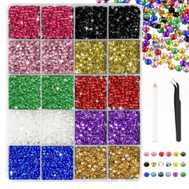 Bouiexye Rainbow Coloured Rhinestones Set 28000 Pieces Nail Art Rhinestones with 1 Tweezers and Pen Suitable for DIY Decoration of Clothes, Shoes, Nail Art, Painting, etc