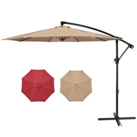 YSSOA 10' Offset Hanging Market Patio Umbrella with Easy Tilt/Crank, Polyester Shade, 8 Ribs for Poolside, Backyard, Lawn and Garden, Tan