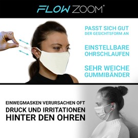 FLOWZOOM 2 pcs. fabric masks | Mouth and nose protection | Mouth guard washable with adjustable elastic straps | Cotton inside, Polyester outside | With filter compartment