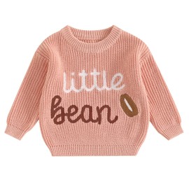 ZZLBUF Infant Toddler Baby Boy Girl Sweater Letter Chunky Knit Sweater Long Sleeve Pullover Tops Fall Winter Warm Clothes (01- Pink, 0-3 Months)