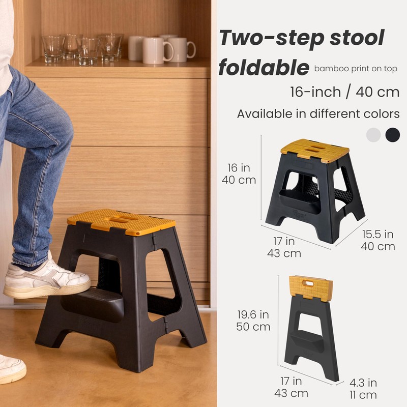 Vigar Compact Step Stool Foldable, 16-inch Two-Step Stools for Adults
