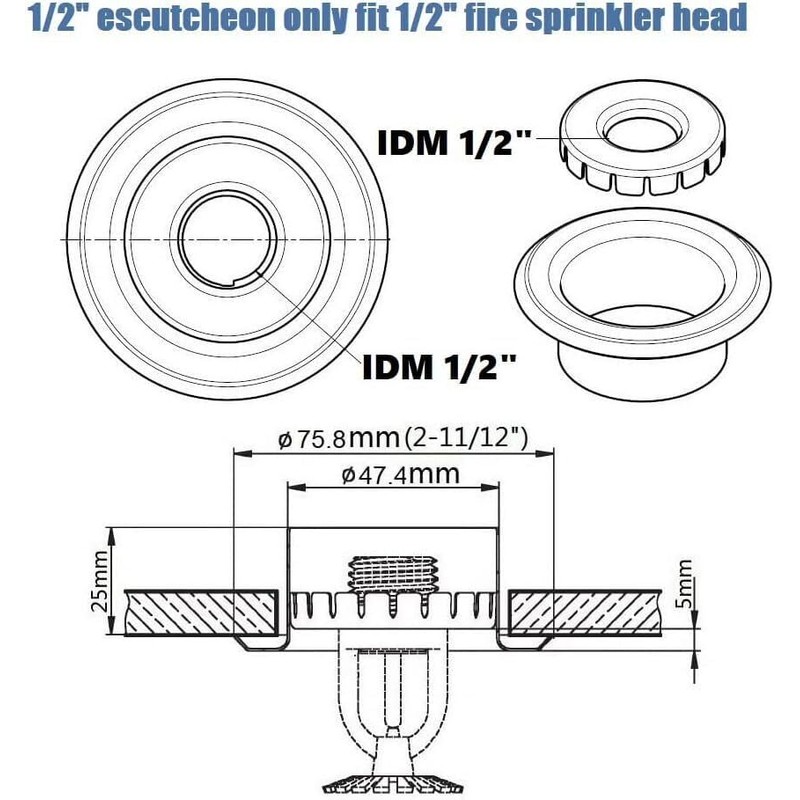 UCCKEYI Fire Sprinkler Head Escutcheon Plate Standard Cover Trim Ring