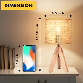 Hamilyeah Tripod Lamps for Night Stands Set of 2, Boho Bedside Lamps with Wicker Shade, Woven Table Lamps for Living Room with On/Off Switch, Wood Desk Lamps for Bedroom