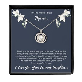 To Mama Necklace From Daughter, Mama Daughter Necklace Gifts, Sterling Silver Circle Mama Necklace for Women, Mother’s Day Necklaces for Mama, I Love You Mama Necklaces
