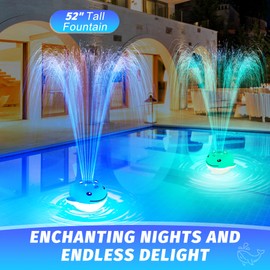 Pool Fountain with Remote, Dolphing Rechargeable Floating Pool Fountain with Lights, Above Ground Pool Water Fountains with Anchor, Swimming Pool Fountains for Inground Pool-1PC,White