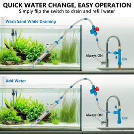 fishkeeper 25FT/50FT Aquarium Gravel Vacuum Water Changer - Flow Adjustable Faucet Universal Siphon Quick Pump with 6 Adapters, Bucket-Free Fish Tank Cleaner for Drain & Fill (2025 New)