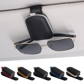 SINGARO Sunglasses Holder for Car, Leather Magnetic Buckle Sun Visor Sunglass Clip, Ticket Card Storage Glasses Clip, Car Interior Accessories for Men and Women（Black-Gray）
