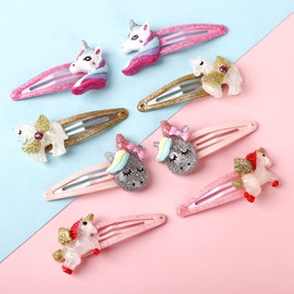 Unicorn Rabbit Snap Hair Clips No Slip Metal Butterfly Flower Hair Clips Little Girls Toddlers Kids Hair Clips Assorted Colorful Unicorn Hair Pins for Birthday Party Supplies (16pcs)