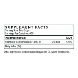 THORNE - Vitamin D Liquid - Vitamin D Supplement - Supports Healthy Bones and Muscles, Cardiovascular Health, and Immune Function* - 1 Fl Oz (30 ml)- 600 Servings