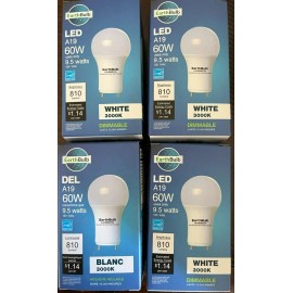 Earthtronics Earthbulb 4-Pack GU24 Base LEDA19 Light Bulb 60W Replacement Dimmable 3000K