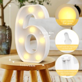 Marquee Numbers 6, Number Blocks Birthday Decorations for Men, Led Letter Light, Christmas Ornament, Lights for Decoration, Light Up Numbers for Party, Birthday Sign for Yard, Number Lights