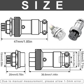 DAOKAI GX16 Aviation Connector 3Pins Plug and Socket Wire Cable Connector,Panel Metal Connector Plug 0.63"(16mm) Thread Male Female Plug Socket with Waterproof Caps-6set