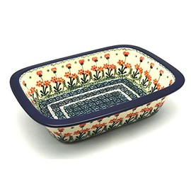 Polish Pottery Baker - Rectangular with Grip Lip - Peach Spring Daisy