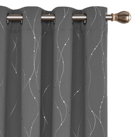 Deconovo Grommet Top Blackout Curtains Thermal Insulated Curtains Window Curtains with Wave Line and Dots Pattern for Dining Room 52 x 45 Inch Grey Set of 2