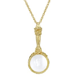 1928 Jewelry Romantic Interlude Magnifying Glass Pendant Necklace for Women 30 Inch - Magnification Power: 4-5X, Multifunctional Magnifier Perfect for Reading Menus, Labels, Books, Gold