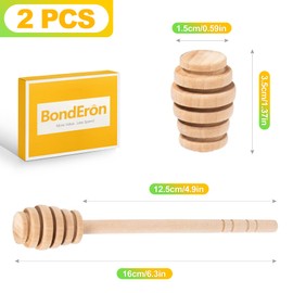 BondEron Pack of 2 Honey Spoons Olive Wood 16 cm with Spiral, Sustainable Honey Server Dispenser for Honey Syrup Kitchen Tea Honey Spoon Gift Idea