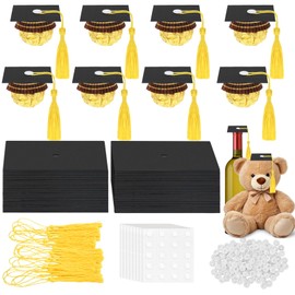 JarThenaAMCS 120 Sheets Mini Graduation Cap Black Hats with Gold Tassels Cupcake Pops Cover Toppers for Class of Congrats Grad Party Decoration