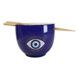 Ebros Gift Wicca Paranormal Mystic Evil Eye Of Providence With Golden Hues Porcelain Bowl With Bamboo Chopsticks Set Ramen Soup Rice Bowls Accent (Navy Blue)