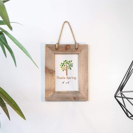 Nicola Spring Hanging Photo Frames - Fits Photo Size 4 x 6 (10 x 15cm) - Pack of 2 - Rustic Natural Wooden Picture Frame Wall Mounted Portrait Orientation Rope Hanging Certificate Poster Frame
