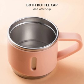 Termo con taza incluida para té y Café de Acero Inoxidable de 500 ml con tazas, taza de café de viaje para bebidas frías y calientes (Rosa durazno)
