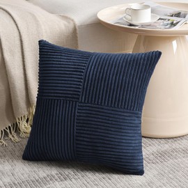 Fancy Homi 2 Packs Navy Blue Decorative Throw Pillow Covers 16x16 Inch for Living Room Couch Bed, Rustic Farmhouse Boho Home Decor, Soft Corss Patchwork Corduroy Textured Square Cushion Case 40x40 cm