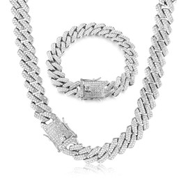 Thunaraz Cuban Link Chain Iced Out for Men 14MM Miami Cuban Link Choker Necklace Bracelet 18K Gold Plated Bling Diamond Chain Bracelet Hip Hop Jewelry for Men Women 46cm