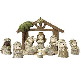 PABEN Children's Nativity Set with Resin Hut Havana Colour